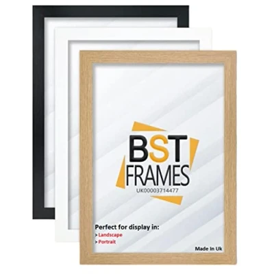 Image of Bargain Shop Az MODERN STYLE BLACK OAK WHITE PICTURE FRAMES PHOTO POSTER SIZE WOODEN EFFECT READY TO HANG OR STAND (A1 (23.4&quot;x33.1&quot;) (594mm x 840mm), Black)