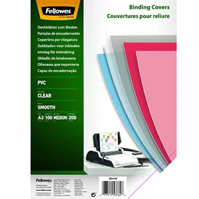 Image of Fellowes Binding Covers Clear A3 PVC 200 Micron Pack of 100
