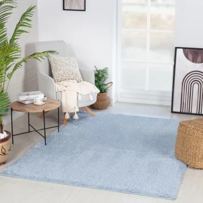 Image of Livabliss Shaggy Rug Modern Berber Living Room 120x180 cm, Soft Rugs for Bedroom Neutral Boho Fluffy Rug, Easy Care Plush Thick Pile Large Denim
