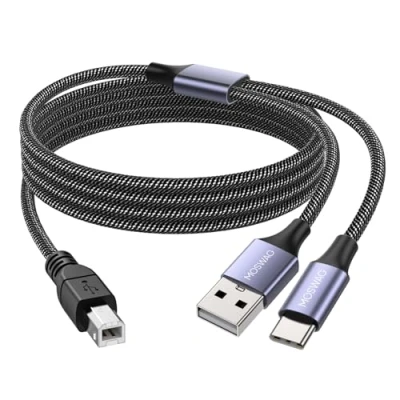 Image of MOSWAG 2in1 USB Printer Cable 16.4FT/5M with C to MIDI Cable,USB B Cable,Cable,Compatible Music Instrument,Piano,Midi Keyboard,USB Microphone