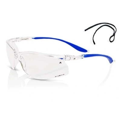Image of Beeswift Clear Lens Safety Spectacles with UV Filter and Spec Cord Protective Eyewear Glasses 1 Pair