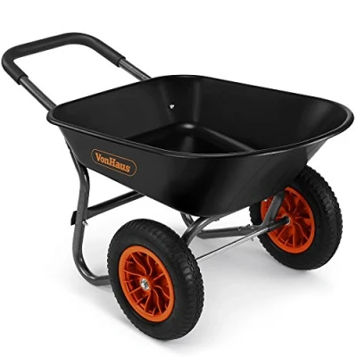 Image of VonHaus Wheelbarrow 78L Wheel Barrow Garden Cart Heavy Duty Multi Use for Tools, Waste, Plants, Leaves, Transporting Two Wheeled Pneumatic Tyres, Steel Frame, Soft Grip Handle 2 Year Warranty