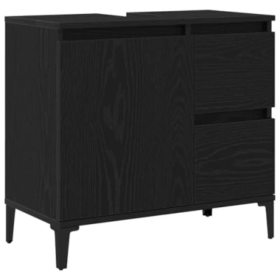 Image of vidaXL Bathroom Cabinet Black Oak Engineered Wood Medium Vanity Matte Finish Ample Storage Modern Design