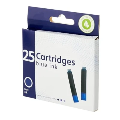 Image of 25 x Standard Sized Universal Blue Fountain Pen Ink Cartridge Refills Ideal for School, Home or Office use
