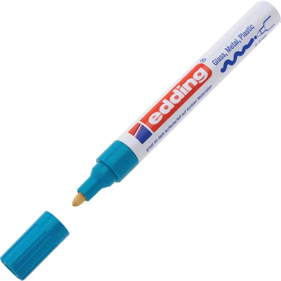 Image of edding 750 gloss paint marker light blue 1 round nib 2 4 mm pen for glass, pebbles, wood, plastic, paper waterproof, high coverage