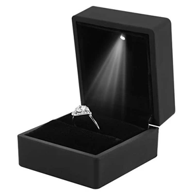 Image of YUYTE Jewelry Box, LED Lighted Engagement Ring Wedding Display Case, Gift Storage Small Boxes for Jewellery, Light Up Box Anniversary Birthday