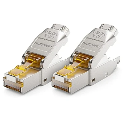 Image of deleyCON 2x CAT 8 Network Connector RJ45 Tool Free Shielded 40Gbit/s for Raw Cable Installation Plug Ethernet LAN DSL Patch