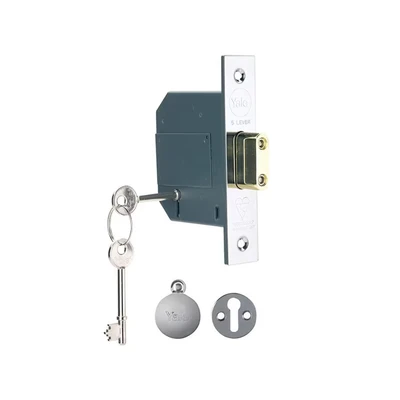 Image of Yale British Standard 5 Lever Mortice Deadlock, High Security, Visi Pack, Suitable for External Doors, Chrome Finish, 3 Inch/76 mm