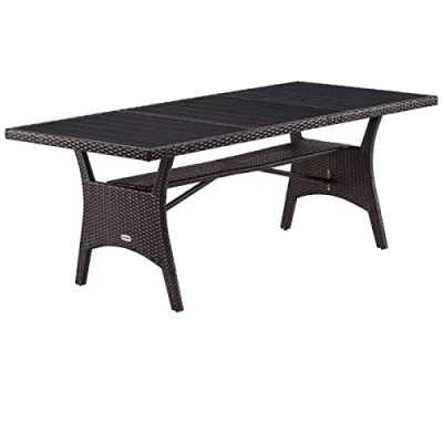Image of CASARIA® Poly Rattan Garden Table with Shelf WPC Weather Resistant Outdoor Patio Dining Furniture Lawn Deck Balcony Brown 190 x 90 74cm