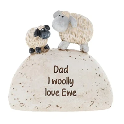 Image of Shudehill Giftware Cute sheep resin figurines with different heartfelt messages on the stone effect base (Dad I woolly love Ewe)