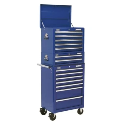Image of Sealey Topchest, Mid Box &amp; Rollcab Combination 14 Drawer with Ball Bearing Slides Blue