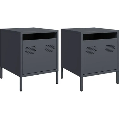 Image of vidaXL Bedside Cabinets Nightstand/Side Tables 2 Pcs Anthracite Steel 35x39x43.5cm Industrial Style