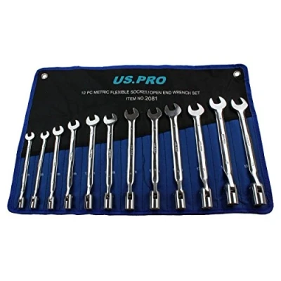 Image of US PRO 12pc Flexi Head Socket/Open End Wrench Spanner Set 8 19mm 2081