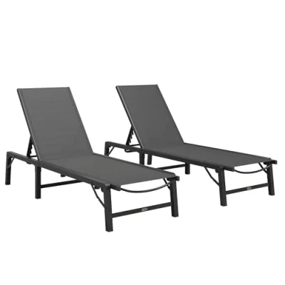 Image of Outsunny Folding Sun Lounger, 5 Position Adjustable Garden Chaise Lounge Sunbed, Steel Frame Reclining Chair for Beach, Porch, Patio, Camping, Black