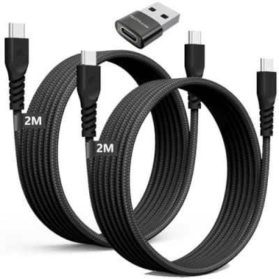 Image of USB C to Long Charger Cable 60W (2M+2M+Adapter) STRONG Braided Type Fast Charging Data Lead Compatible with iPhone 15, iPad Pro 2022, MacBook Pro, Samsung S24/S23/S22/A14/A54,Switch