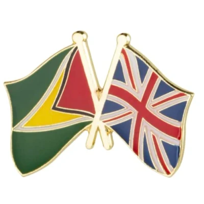 Image of United Kingdom &amp; Guyana (Union Jack) Friendship National Flag Metal Enamel Pin Badge Lapel