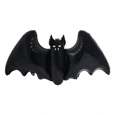 Image of Eurowrap Halloween Bat Balloon Foil Helium or Air Filled Decoration With Inflating Straw and Ribbon