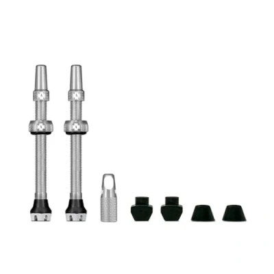 Image of Muc Off Tubeless Valves, Silver 44mm Dust Caps for Bikes with Valve Core Removal Tool Presta MTB/Road/Gravel
