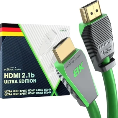 Image of 8K HDMI Cable, 2.1b, certified Ultra Edition for maximum performance 2m (48G, High Speed 2.1, 10K, 8K@60Hz &amp; 4K@144Hz, Gaming PC/PS5/Xbox, certificate, green) CableDirect