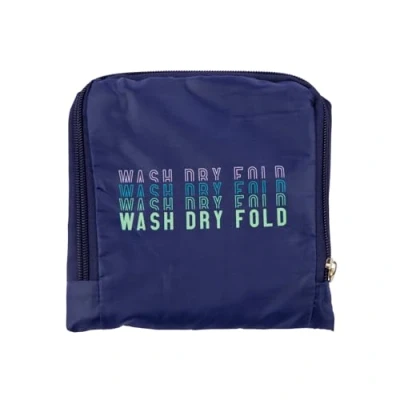 Image of Miamica Travel Laundry Bag, Wash, Dry, Fold, Repeat, Navy/Multi, 21&quot; x 22&quot;, Repeat&quot; Bag