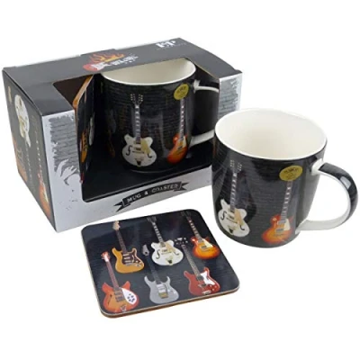 Image of L&amp;P Rock and Roll China Electric Guitar Mug Coaster Gift Boxed