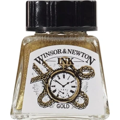 Image of Winsor &amp; Newton Drawing Ink Bottle Gold, 14 ml (Pack of 1)