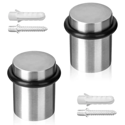 Image of ECENCE Door stoppers for Floor 2X Holder Drill Stainless Steel Ø1,2x1,6inch Stop Floor, Protection Wall Brushed Included Screws and Dowels