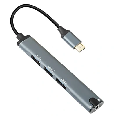 Image of QIANRENON USB C to USB3.0 Multi Port Hub 3 Female Splitter Adapter, with TRRS 3.5mm Headphone Jack, for MacBook Phone Tablet Keyboard Mouse Microphone