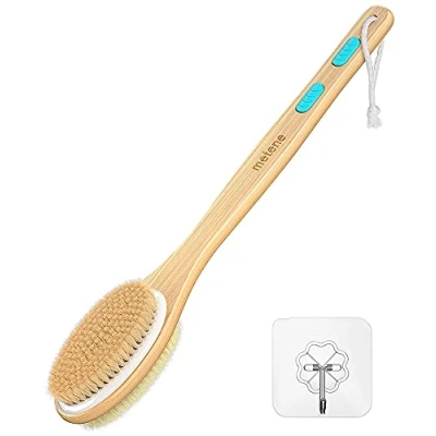 Image of Metene Back Scrubber for Shower, Shower Brush Exfoliating Skin and A Soft Scrub, Double sided Body Head Wet or Dry Brushing, Long Wooden Handle Cleans the Easily