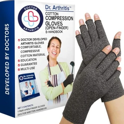 Image of Doctor Developed Arthritis Gloves &amp; Compression With Written Handbook for Men Women Arthritis, Pain Relief, Rheumatoid (Grey S)