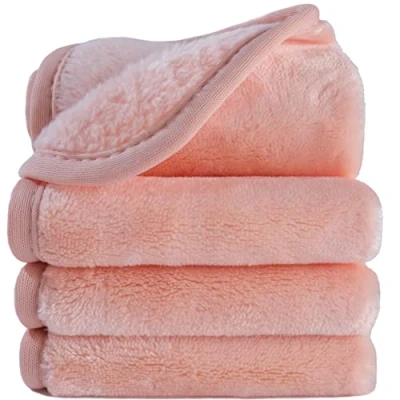 Image of Polyte Premium Hypoallergenic Chemical Free Microfibre Fleece Makeup Remover and Facial Cleansing Cloth (20x20 cm, 4 Light Coral Cloths)