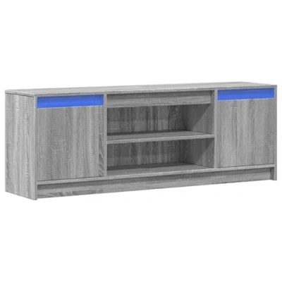 Image of vidaXL TV Cabinet with LED Stand Grey Sonoma Engineered Wood Media Unit, 139.5x34x50 cm, Ample Storage, Adjustable RGB Lights