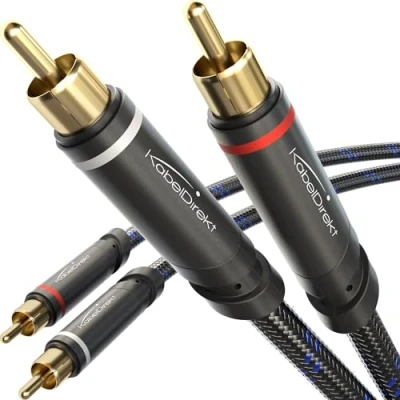 Image of RCA/phono cable, 2x2 plugs 1m stereo audio Nylon braided, break proof metal plugs, flawless sound (coaxial subwoofer/amp/HiFi/home cinema/Blu ray, analog &amp; digital) by CableDirect