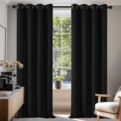 Image of Deconovo Blackout Curtains Super Soft Bedroom Thermal Insulated Energy Saving Eyelet for 55 x 110 Inch Black 2 Panels