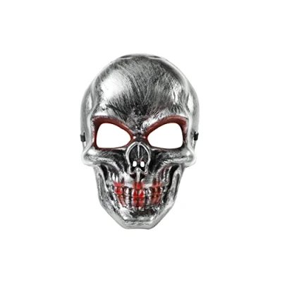 Image of Halloween Mask Bloody Skull Silver Costume Adult Outfit Scary Spooky Horror Party Face Fancy Dress Cosplay For Men Women