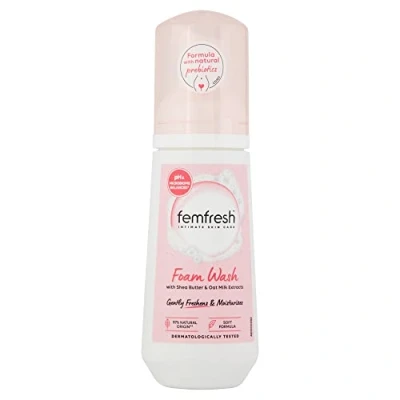 Image of Femfresh Moisturisation &amp; Comfort Daily Intimate Foam Wash Gentle Feminine Hygiene Shower with Shea Butter Oat Milk Extracts pH Balanced, Soap Free 150ml