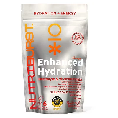 Image of Nutriburst Enhanced Hydration + Energy Electrolytes 11 Vitamins &amp; Minerals Natural Caffeine Performance Suitable for Vegans 6 Pack: Strawberry Watermelon