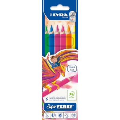Image of LYRA Super Ferby Neon Wooden Chunky Colouring Pencils, 6 Assorted Colours, Ideal for Children and Schools