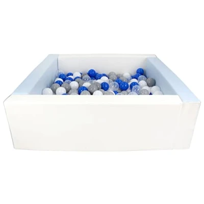Image of Velinda Soft play ball pit, home indoor, outdoor, pit + 200 balls (Ball pit/balls colour: white, blue (pastel)/white, transparent, blue, grey)