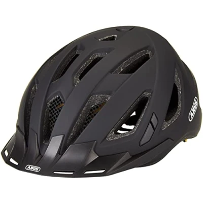 Image of ABUS Urban I 3.0 MIPS city helmet bike with rear light, peak and magnetic closure for traffic men women black matt, XL