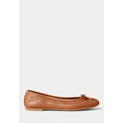 Image of Lauren Ralph Jayna Flats Ballet pumps, Women&#039;s, Size: 3.5, Deep saddle tan Leather
