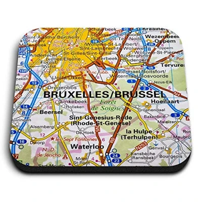 Image of 1 x Square MDF Fridge Magnet Bruxelles Brussel Belgium Travel Map 44478