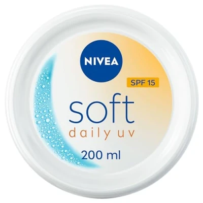 Image of NIVEA Soft Daily UV SPF15 (200ml), 48H Moisturising Cream for Face, Body and Hands with Vitamin E Jojoba Oil, Hand Factor 15 Sun Protection Moisturises Deeply, Vegan Formula Day