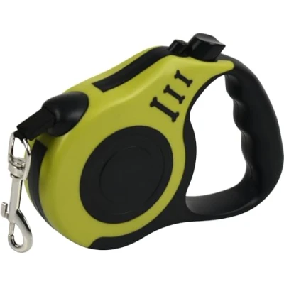 Image of Retractable Dog Lead 16ft /5m Nylon Tape Leash with Lock Button Heavy Duty Handle (Yellow)