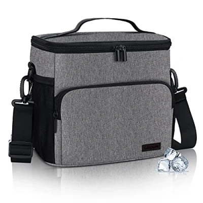 Image of Gloppie Insulated Lunch Bag Reusable Box for Office Work School Picnic Beach Leakproof Cooler Tote Freezable with Adjustable Shoulder Strap Women Men, Grey