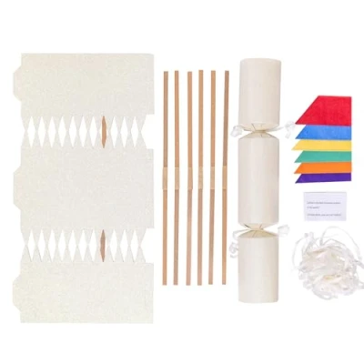 Image of evelay Make Your Own Christmas Cracker Kit Crackers Hats Snaps Jokes Party Favours 12 Pieces Cream