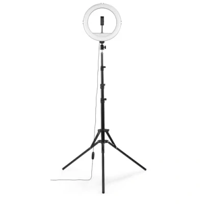 Image of Hama LED ring Light with Phone tripod (12&#039;&#039; light, 30 cm diameter, for smartphone, extendable up to 215 cm, dimmable Bluetooth remote shutter) black