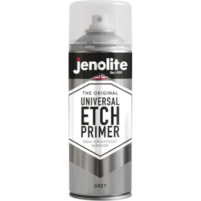 Image of JENOLITE Universal Etch Primer Spray Paint GREY High Performance Acid For Difficult Surfaces Including Aluminium, Galvanised Steel, Stainless Steel &amp; Most Metal 400ml