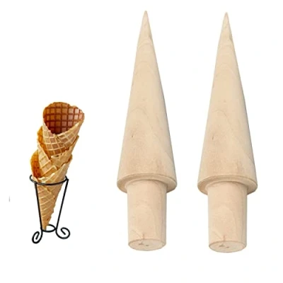 Image of CTForest Wood Waffle Mold, Set of 2, Brown, Handmade, Suitable for Making DIY Waffles and Ice Cream Cones