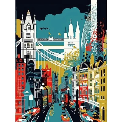 Image of Artery8 London Iconic Landmarks Modern Abstract Cityscape Large Wall Art Poster Print Thick Paper 18X24 Inch
